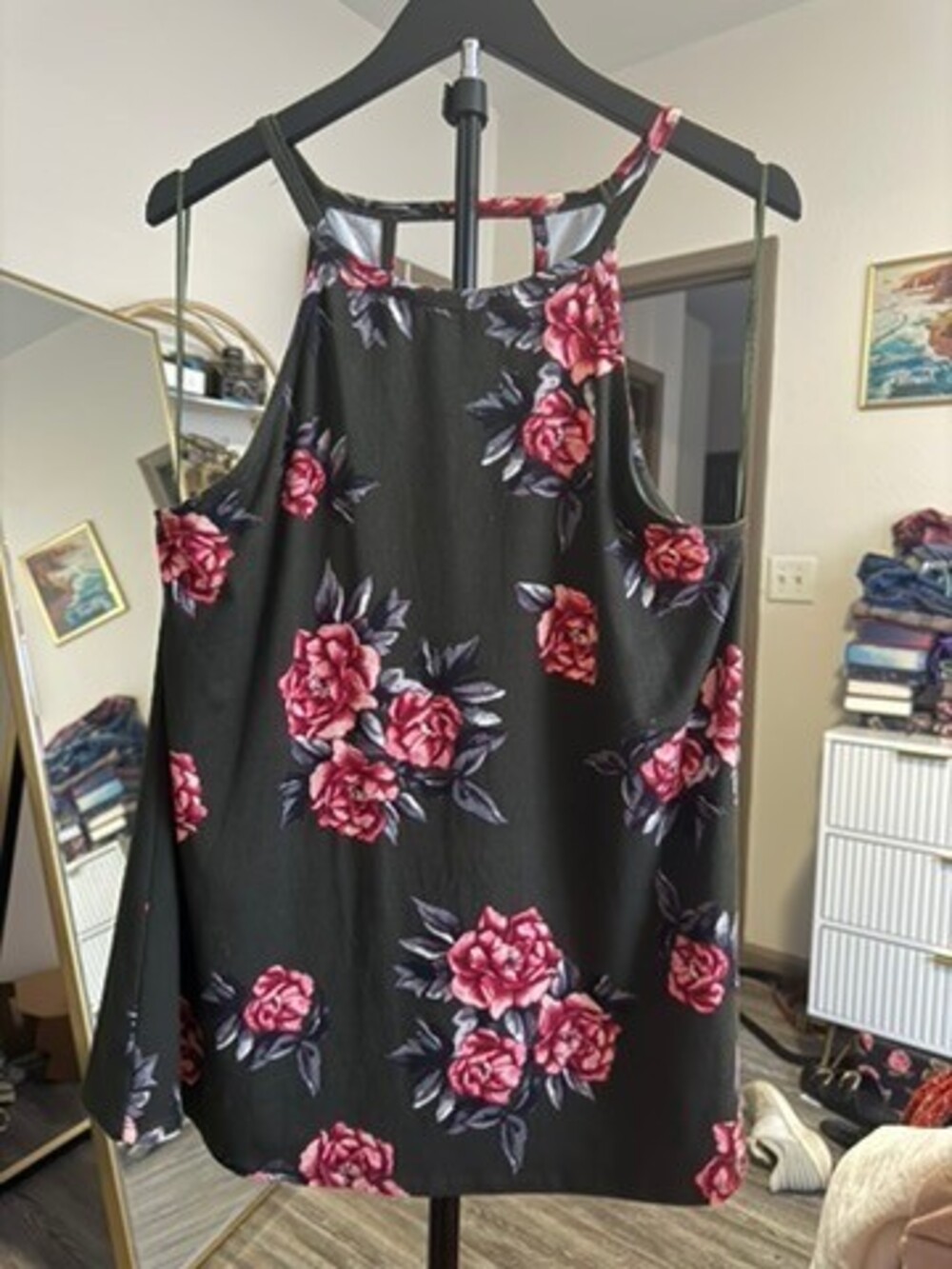 nine britton Sleeveless Top 1X Green Floral Racerback
